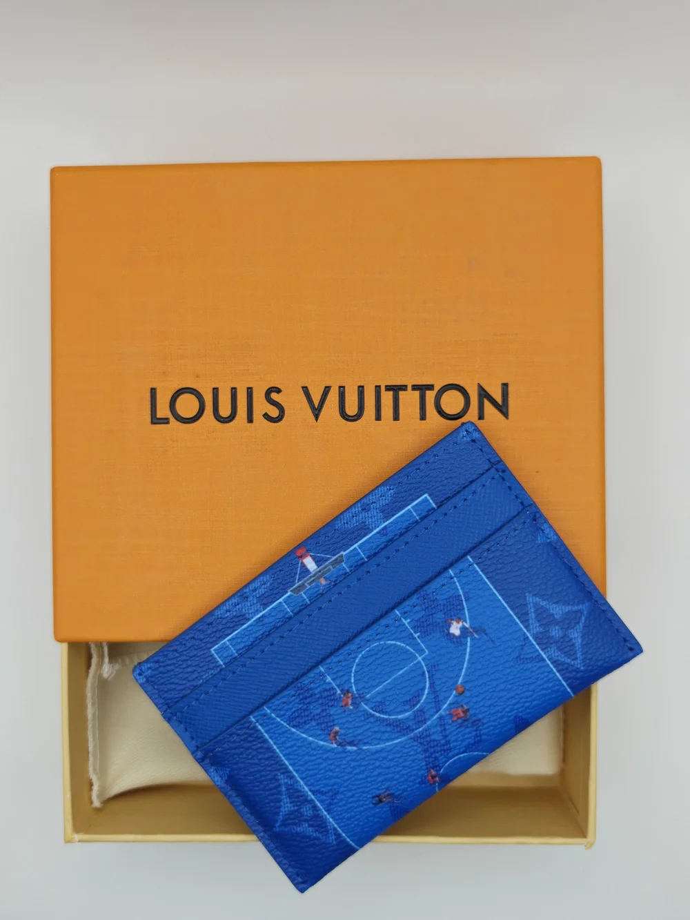 Blue Basketball Monogram Card Holder with Court Print
